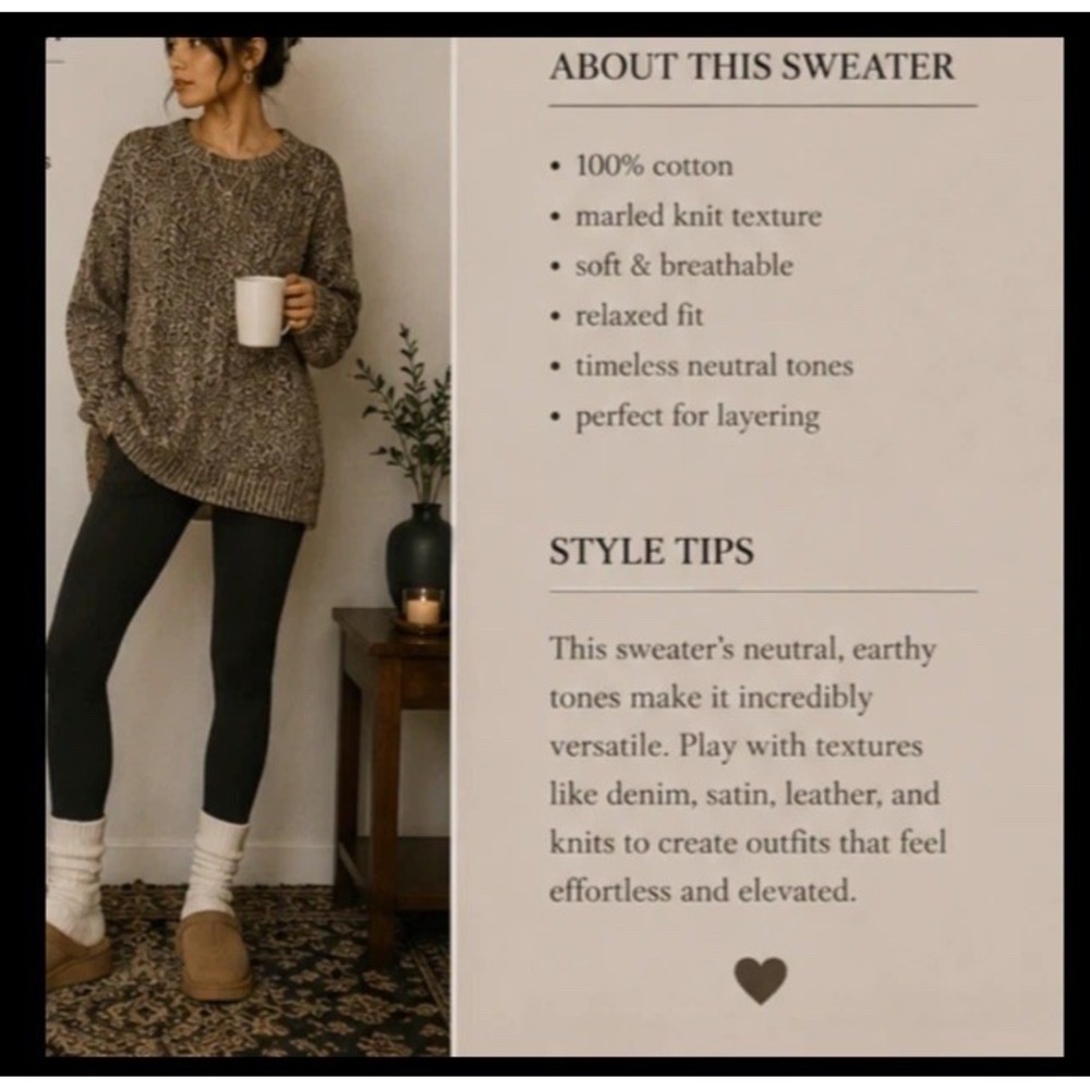 Womens M Marled Knit Sweater Brown Tan100% CottonChunky Crewneck EightEightEight